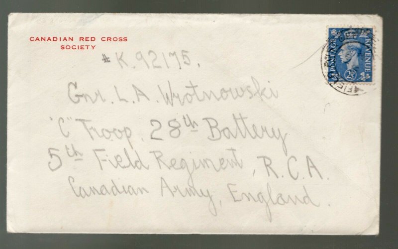 1944 GB / Canadian Army 5th Field Regiment soldier cover letter to brother .