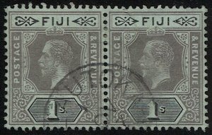 FIJI 1912  Sc 88a Used VF 1sh  KGV pair,  Scarce  P.O. LAUTOKA postmark/cancel