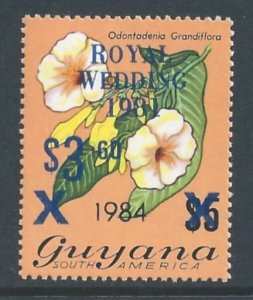 Guyana #818e NH $5 Flora/Wedding Surcharged Issue Ovptd...