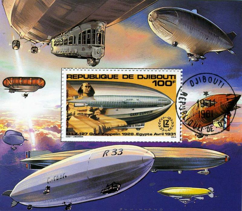 Djibouti 1980 Zeppelin 1928 Souvenir Sheet Perforated Cancel CTO