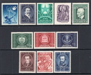 Austria 1949 Group of 11 Better Stamps Mint H