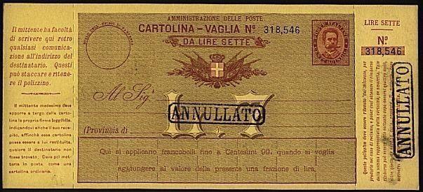 SAN MARINO L7 Cartolina Vaglia handstamped ANNULLATO......................21165