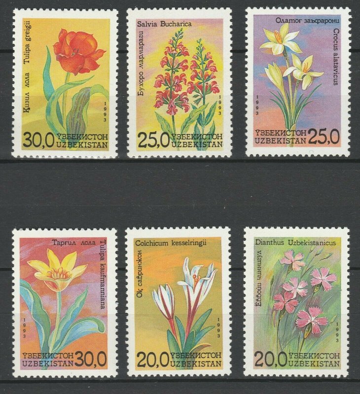 Uzbekistan 1993 Flowers 6 MNH stamps