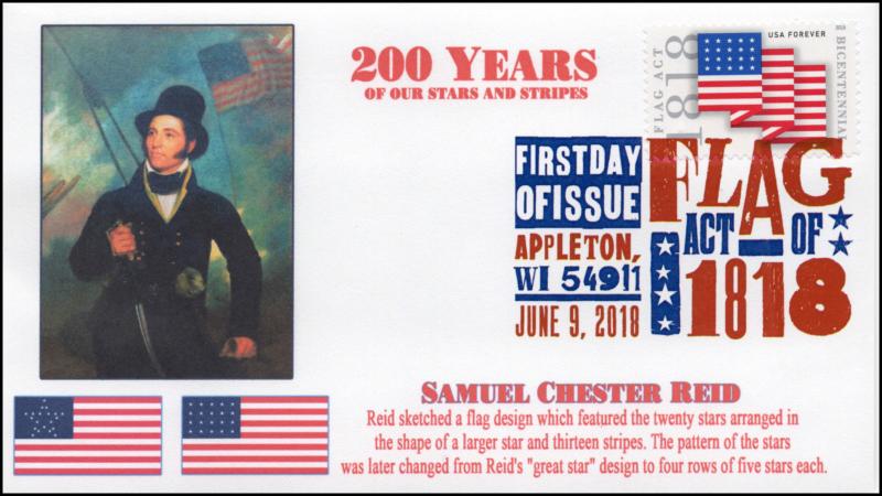 18-140, 2018, Flag Act of 1818, Appleton WI, Digital Color Postmark, First Day