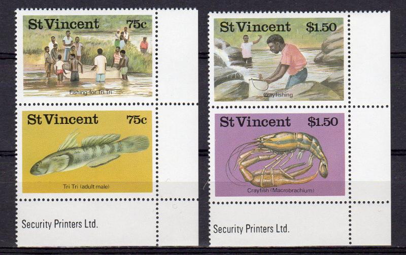 St.Vincent 1986 Sc#984/985 Fresh-water Fishing-Crayfish 2 Pairs MNH