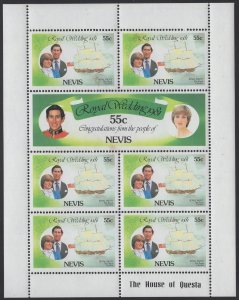 Nevis 1981 MNH Sc 135-136 55c Charles and Diana Royal Wedding Sheet of 7