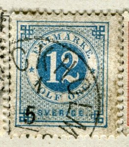 SWEDEN; 1872 early classic 'ore ' issue fine used 12ore. value