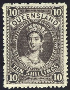 Queensland 1907 QV 10s blackish brown Chalon Head MLH. SG 311.