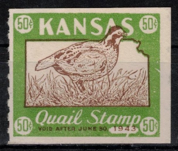 USA - State Revenues - Kansas - Quail Stamp - Scott 6 (J)