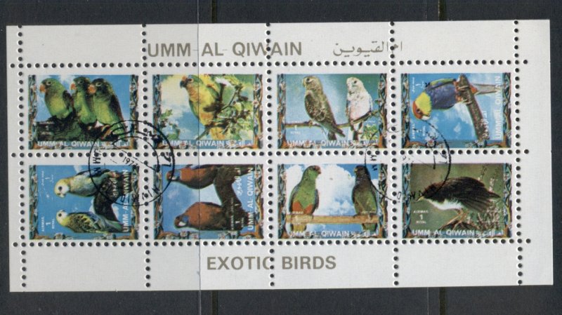 Umm al Qiwain 1972 Birds, Parrots & Finches ptII sheetlet small size CTO