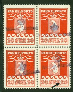 GREENLAND #Q6 (P9) 20ore Pakke Porto, used Block of 4 w/Kolonien RITENBENK cxl