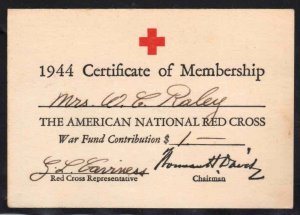 American Red Cross Membership, WW2 War Fund & 1944 Calendar Card ~ Used, Fine