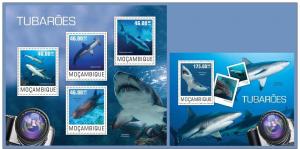 MOZAMBIQUE 2014 2 SHEETS m14410ab SHARKS REQUINS MARINE LIFE