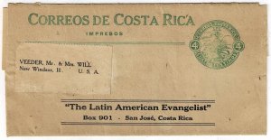 Costa Rica 1923 printed WRAPPER used to the U.S., RARE