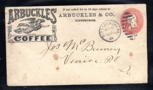 US 1884 Fancy Cancel Arbuckles Pittsburgh, PA.  Sc #U231 to Venice, PA