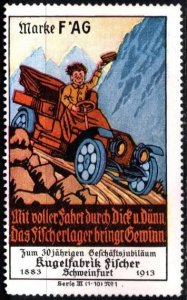 1913 Germany Poster Stamp 30th Anniversary F*AG Ball Bearings Brand Full Speed