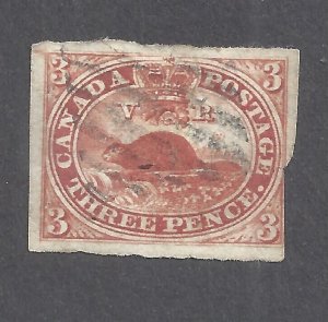 CANADA # 4d USED 1852 3 PENCE BEAVER IMPERFORATE THIN PAPER VARIETY BS27902