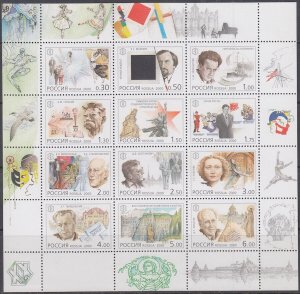 RUSSIA sc # 6606a-l.1 CPL MNH SHEET of 12 DIFF - RUSSIAN CULTURAL MILESTONES