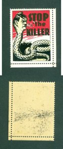 USA. Patriotic WWII Poster Stamp MNH. Snake,Hitler. STOP The Killer