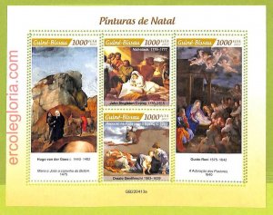 B0445 - GUINE-BISSAU - MISPERF ERROR Stamp Sheet - 2022 - Christmas Paintings, ART-