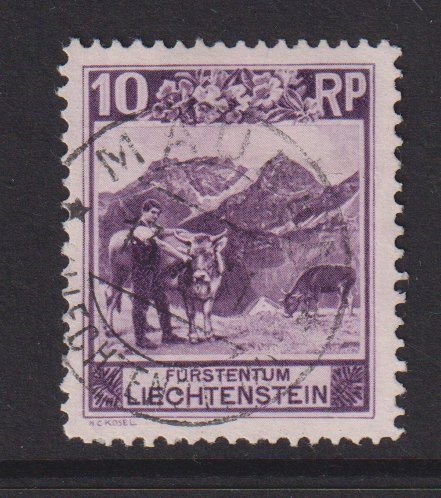 Liechtenstein  #96a  used  1930  mountain cattle 10rp Perf.  11 1/2 x 10 1/2