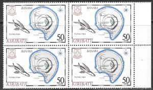 KIRIBATI 1984 50c BANABA Island Map and Flying Fish Block of 4Sc 439 MNH