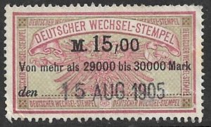 GERMANY 1901 15,00 Unwmkd Bill of Exchange Revenue Erler No. AJ134 VFU