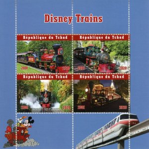 Rail Stamps Chad 2020 CTO Disney Trains Mickey Mouse Railways Transport 4v M/S