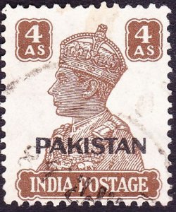 PAKISTAN 1947 KGVI 4a Brown SG9 FU