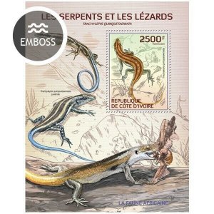 2014 IVORY COAST  MNH. SNAKES AND LIZARDS. Michel # 1533 / Bl.193. Scott # 1240