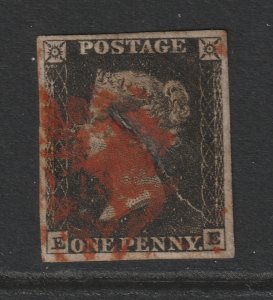 Great Britain a penny black 4 margins (2 skinny)