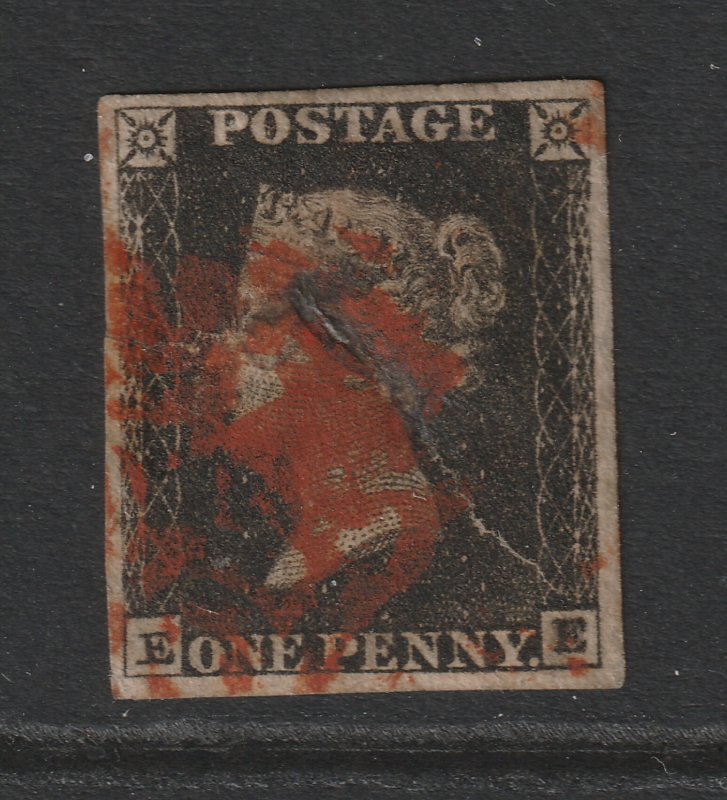 Great Britain a penny black 4 margins (2 skinny)