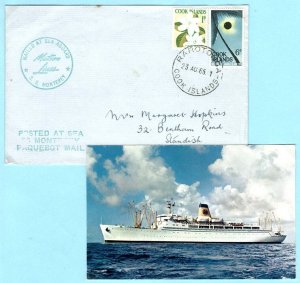 Cook Is 1965 Neat cover to UK, Posted at Sea SS Monterey & Paquebot cachets