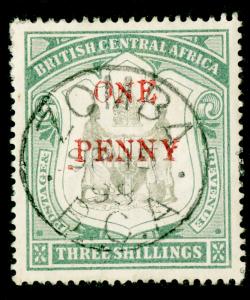 NYASALAND - BCA SG53, 1d on 3s, black & sea green, FINE USED, CDS. Cat £19.