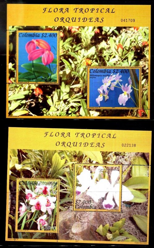 #1986 COLOMBIA 2003 FLORA FLOWERS ORCHIDS SOUVENIR SHEETS YV BL 52-52C MNH