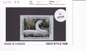 U.S.: Sc #JDS9, 2001 $5 State Hunting Permit, Junior Duck Stamp, MNH (S32734)