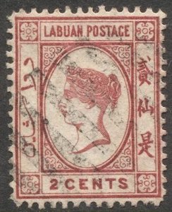 LABUAN 1885 Sc 17  2c QV Used  VF, Wmk 2, cv $20