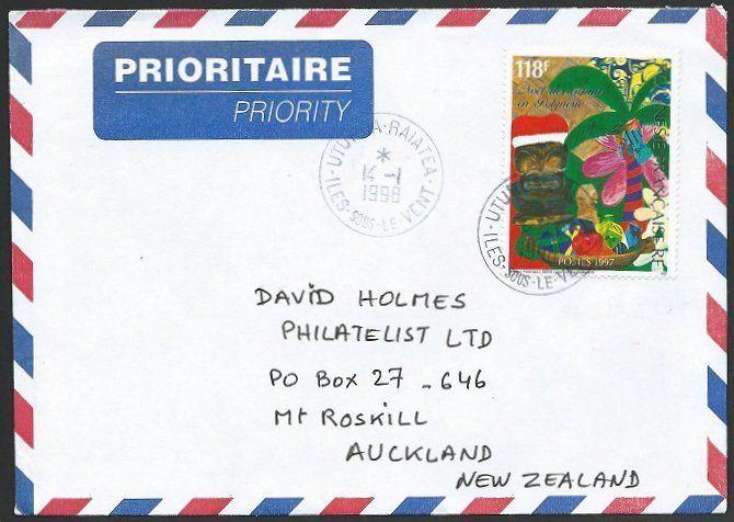 FRENCH POLYNESIA 1998 airmail cover UTUROA to New Zealand..................47189