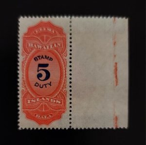 1909 $5 Hawaiian Islands Stamp 5 Duty Tax R15 No Gum American Bank Note Company