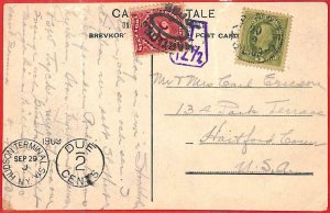 aa1799 - SWEDEN  - POSTAL HISTORY -  POSTCARD to USA 1909  Taxed on Arrival