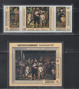 Aden Qu'aiti State MI # 165A-167A, Block20A, Rembrandt Paintings Mint NH