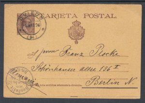 Spain H&G 27 used. 1896 10c Postal Card, OVIEDO-BERLIN, Germany, clean