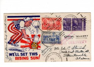 Patriotic WWII Uncle Sam & Tojo Imperforate Prexy Tullahoma TN 1942 Cover H11