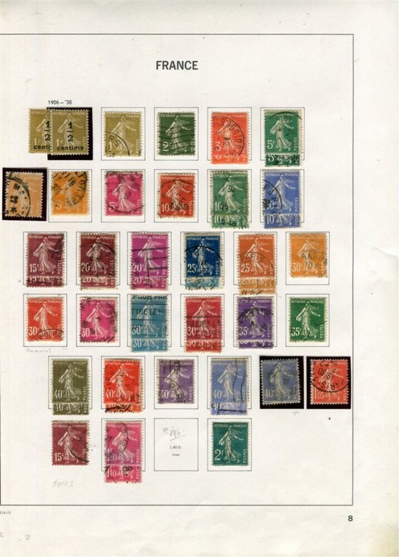 FRANCE; 1906-20s early Sowers issues fine USED lot on album page