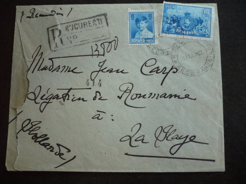 Postal History - Romania - Scott# 328, 352 - Registered Mail to Netherlands