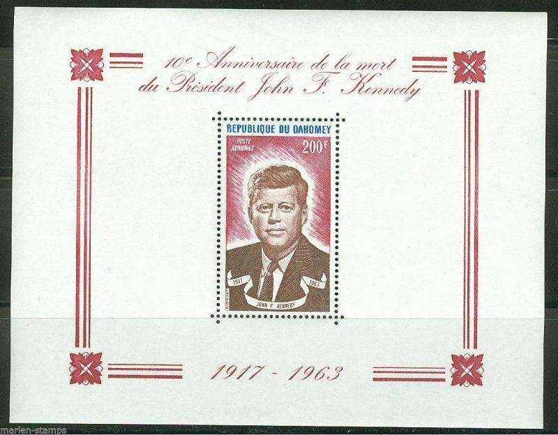 DAHOMEY PRESIDENT JOHN F. KENNEDY PERF DELUXE SOUVENIR SHEET MINT NH RARE 