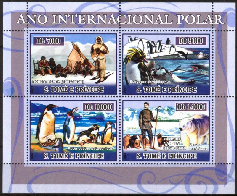 Sao Tome and Principe 2007 Polar Year Bears Birds Penguins Dogs sheet MNH