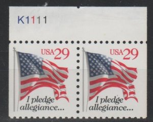 #2594,  Pair W/PL#K1111 on Tab,   Flag  MNH* (.29 cent)