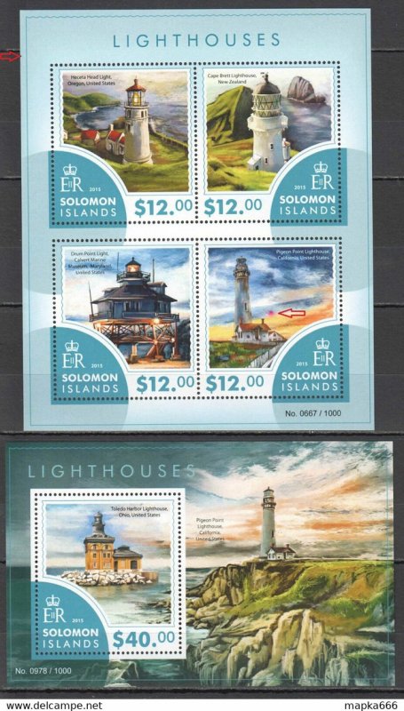 LS478 2015 SOLOMON ISLANDS LIGHTHOUSES ARCHITECTURE #3367-71 1KB+1BL MNH