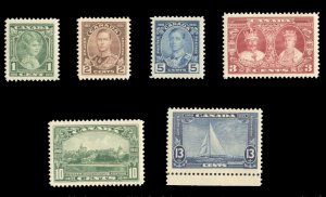 Canada #211-216 Cat$37.10, 1935 1c-13c, complete set, never hinged